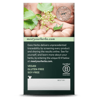 Gaia Herbs Lactation Support carton side: meetyourherbs.com || 60 ct