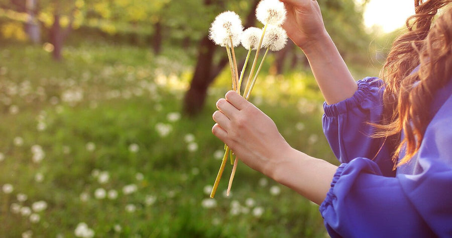 Woman holding dandelions