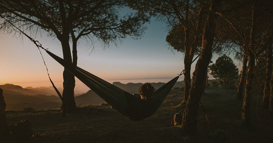 Woman in hammock watching sunset