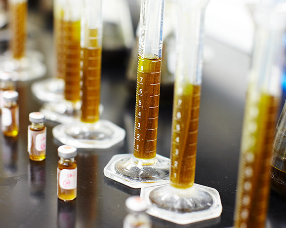 Close up of vials and test tunes in a lab
