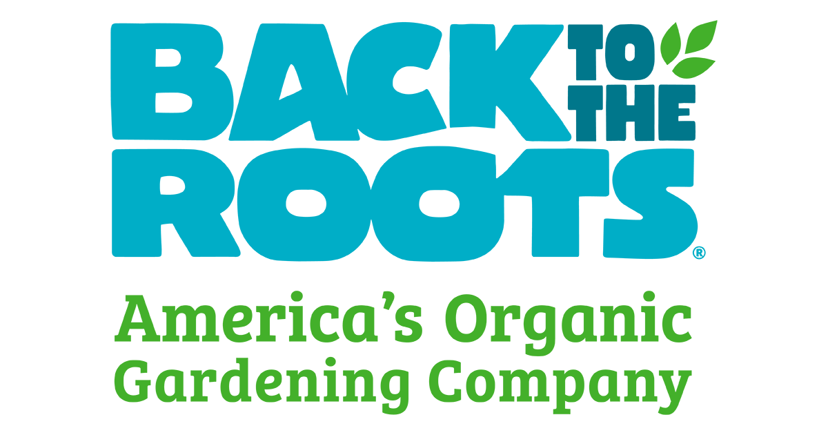 Logo of 'Back to the Roots' with teal and green text on a white background