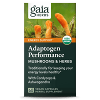Gaia Herbs Adaptogen Performance Mushrooms & Herbs Carton Front || 60 ct