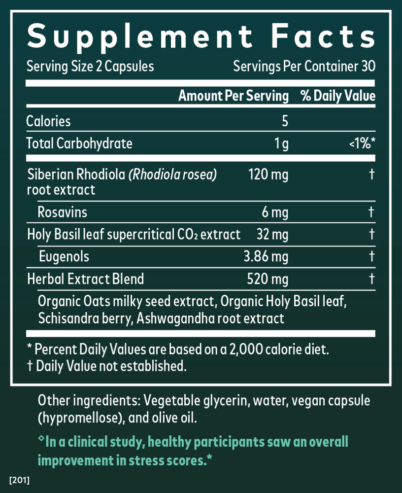 Gaia Herbs Adrenal Health Daily Support Supplement Facts 60 Count Panel