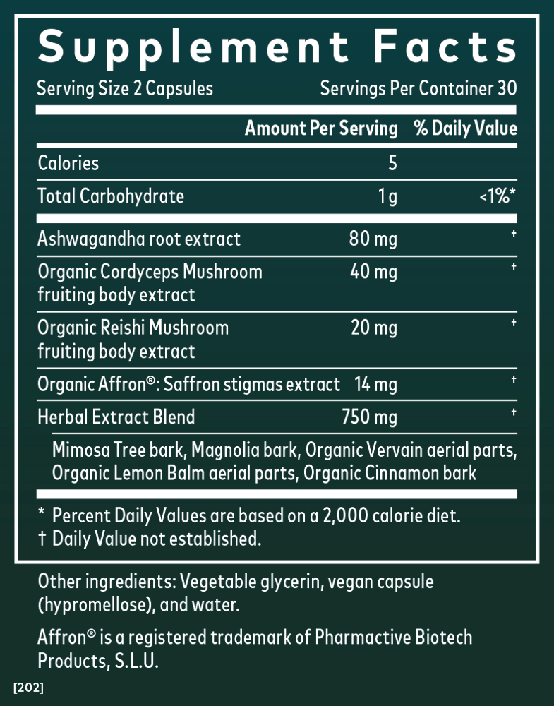 Adrenal Health Nightly Restore Supplement Facts Panel 60 Count