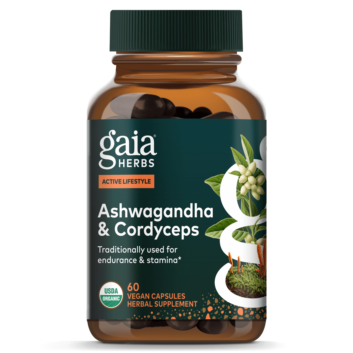 Gaia Herbs Ashwagandha & Cordyceps (Formerly Adaptogen Performance Mushrooms & Herbs) for Energy Support || 60 ct