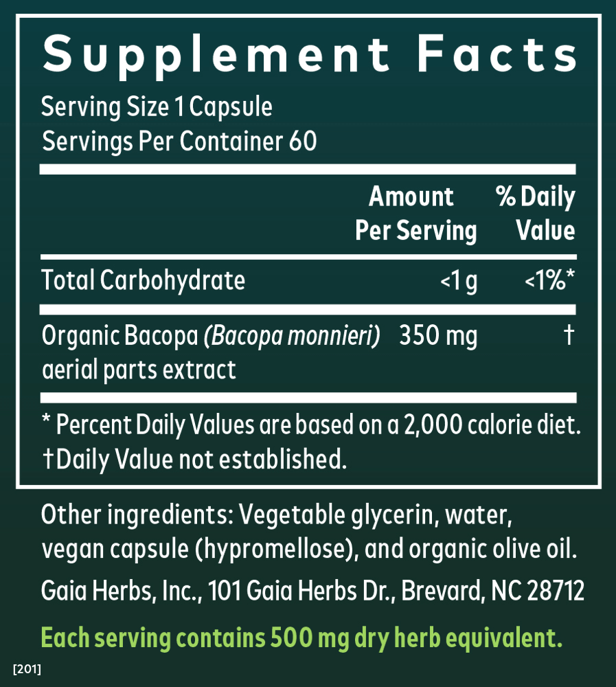 Bacopa bottle Supplement Facts 60 Count