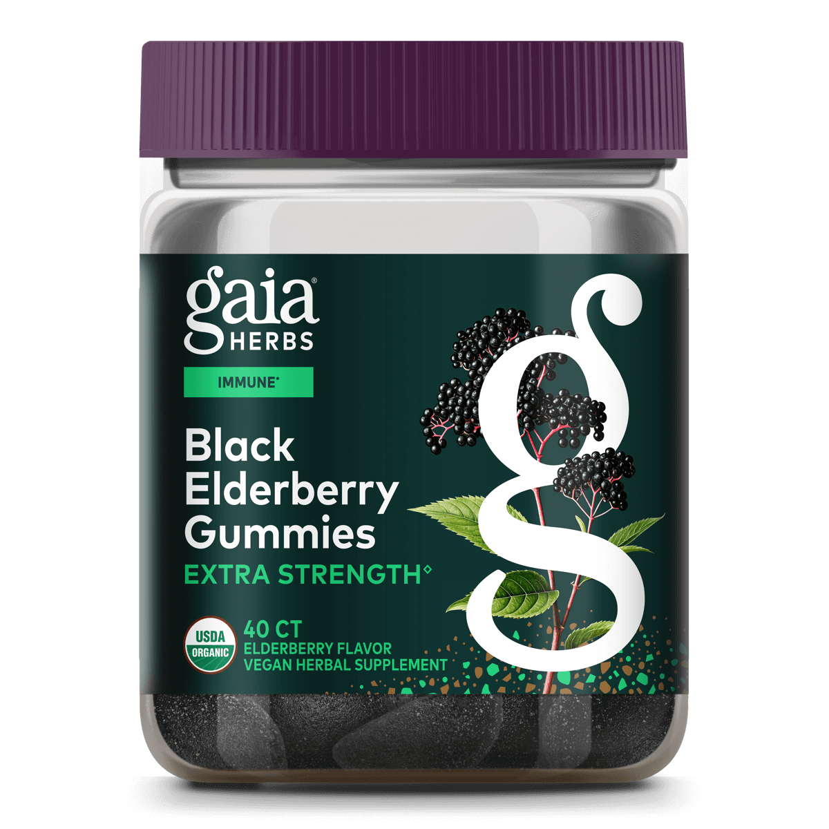 Gaia Herbs Black Elderberry Extra Strength Gummies for Immune Support || 40 ct