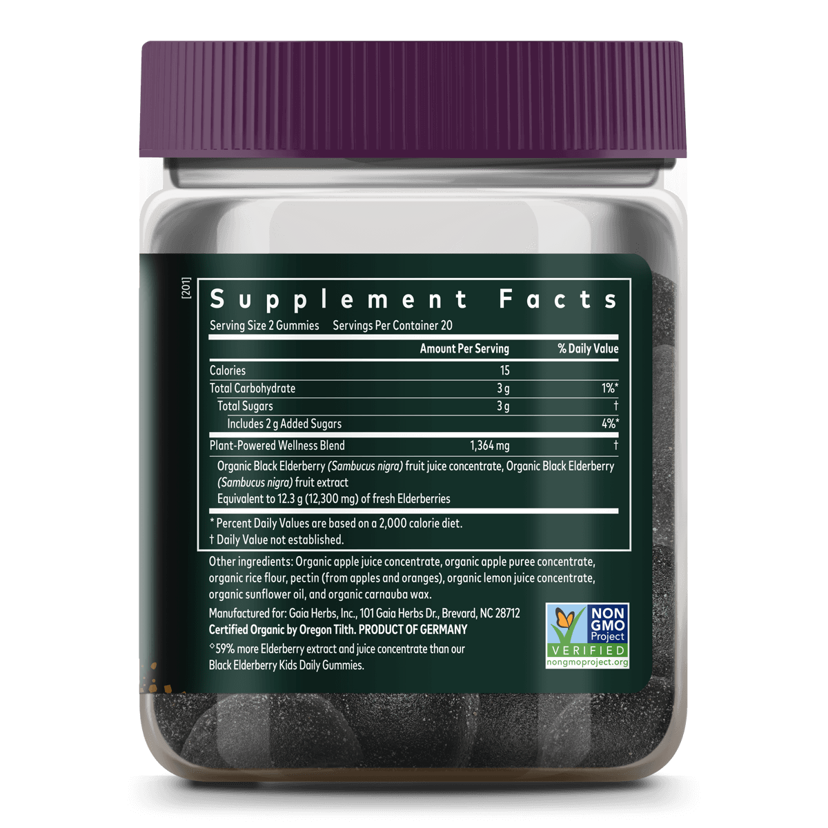 Gaia Herbs Black Elderberry Extra Strength Immune Support Gummies Supplement Facts