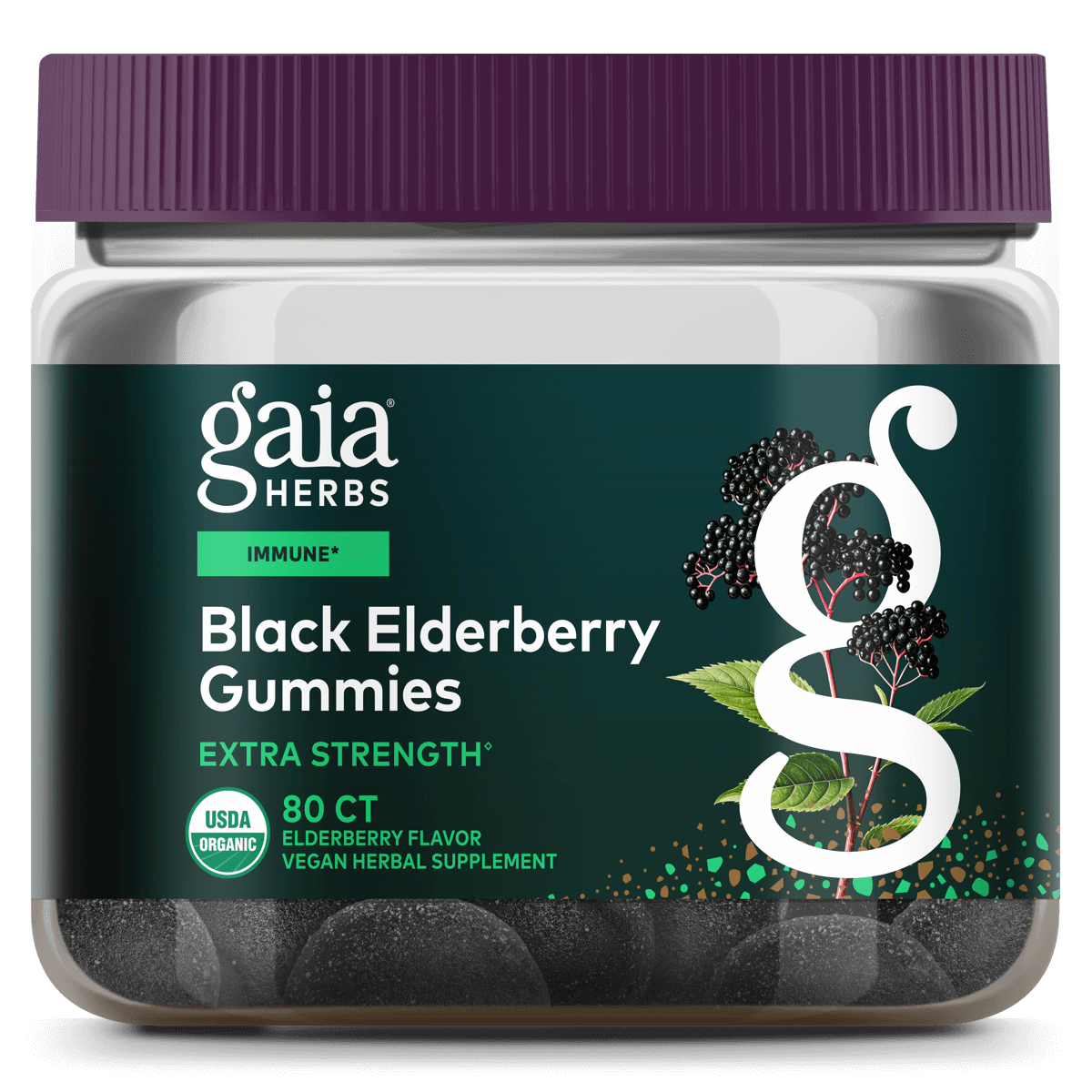 Gaia Herbs Black Elderberry Extra Strength Gummies for Immune Support || 80 ct