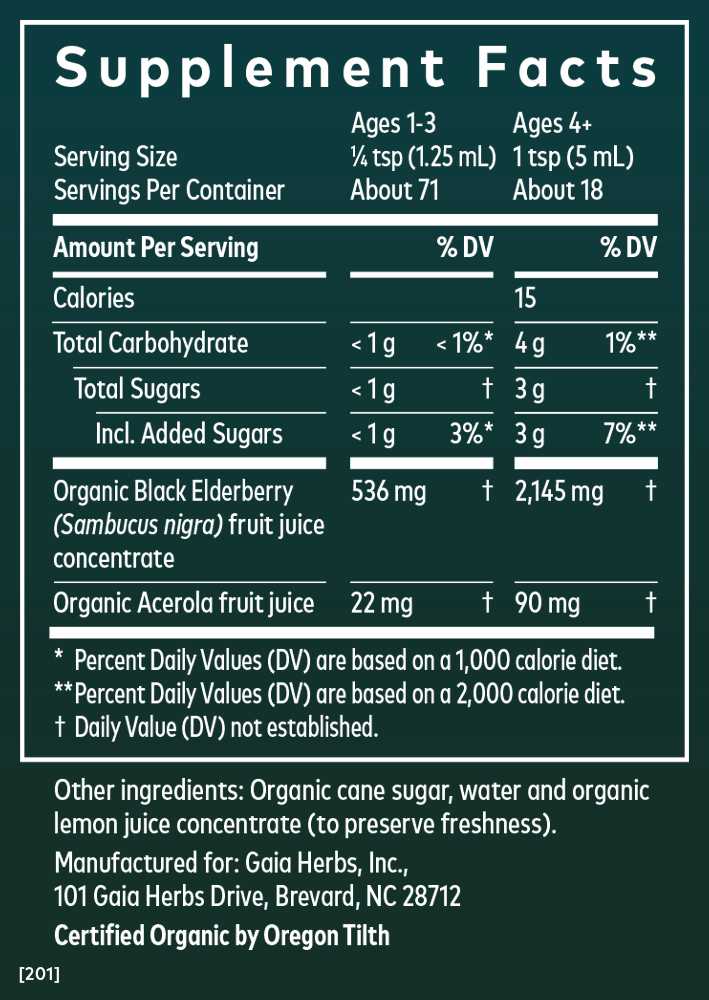 Extra Strength Black Elderberry Syrup ||3oz supplement facts panel