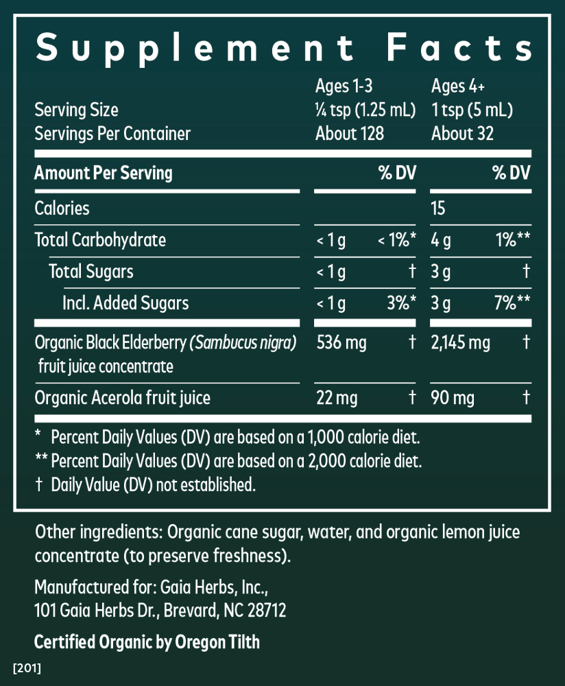Extra Strength Black Elderberry Syrup ||5.4 oz Supplement Facts Panel