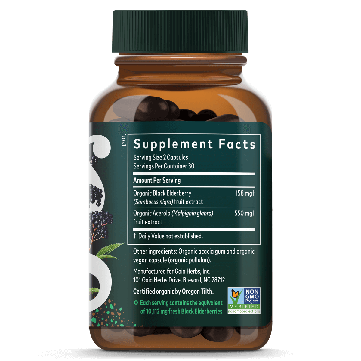 Black Elderberry 60 Count Supplement Facts Bottle Panel