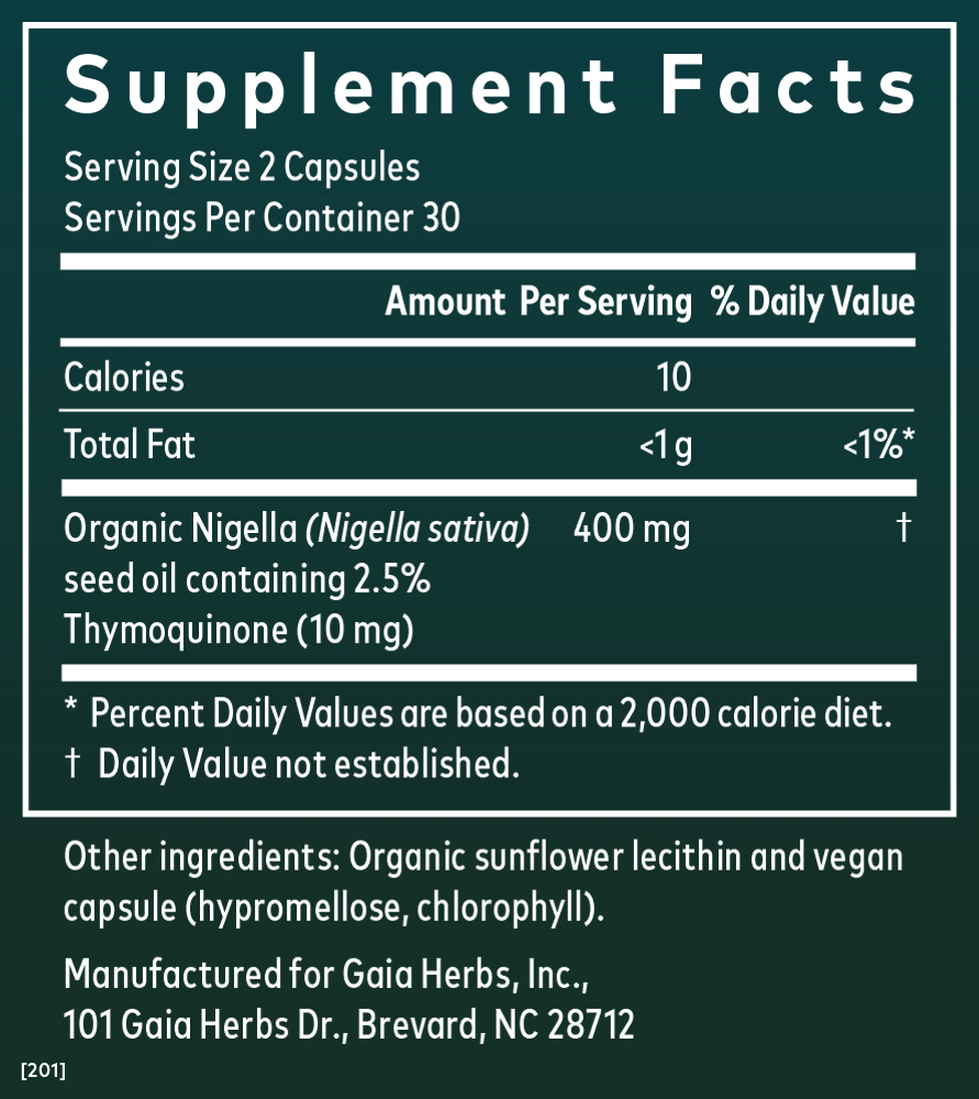 Gaia Herbs Black Seed Oil Supplement Facts