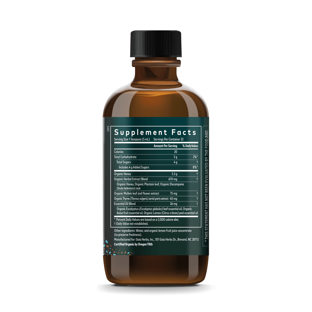 Bronchial Wellness Syrup 5.4 ounce bottle supplement facts bottle panel