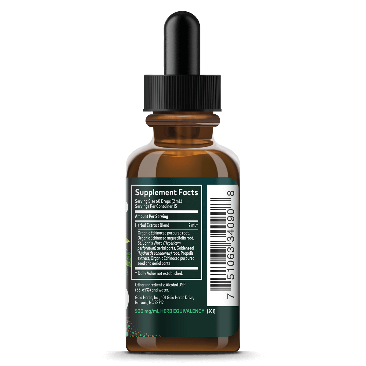 Echinacea Goldenseal Supreme Liquid Extract Supplement Facts Bottle Panel