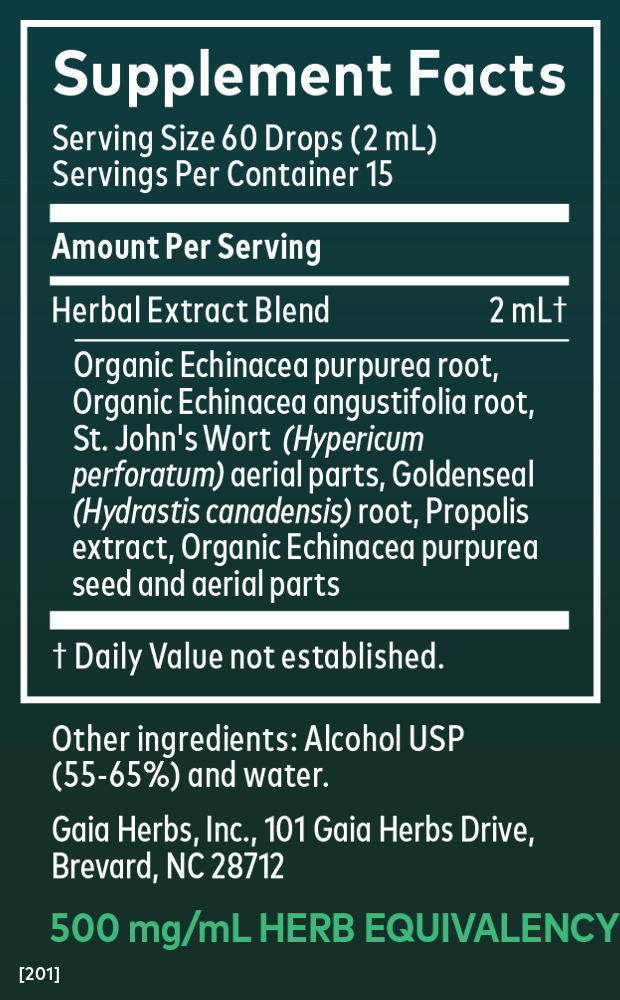 Echinacea Goldenseal Supreme Liquid Extract Supplement Facts Panel