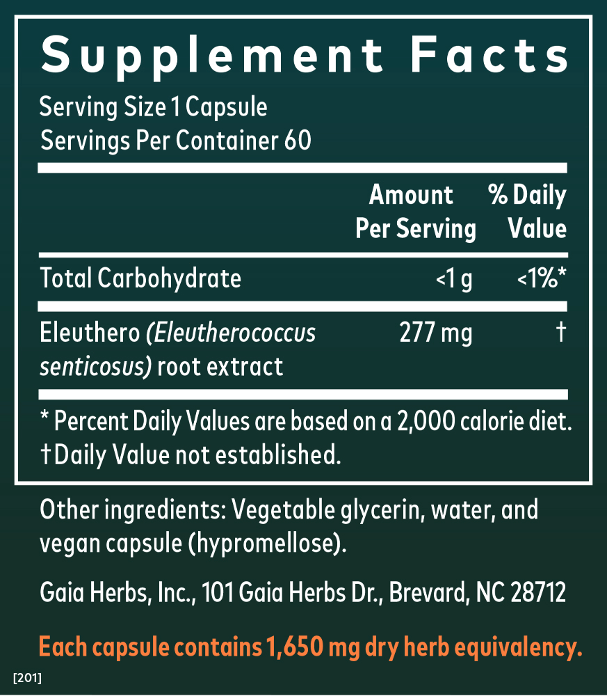 Eleuthero Root Supplement Facts Panel 