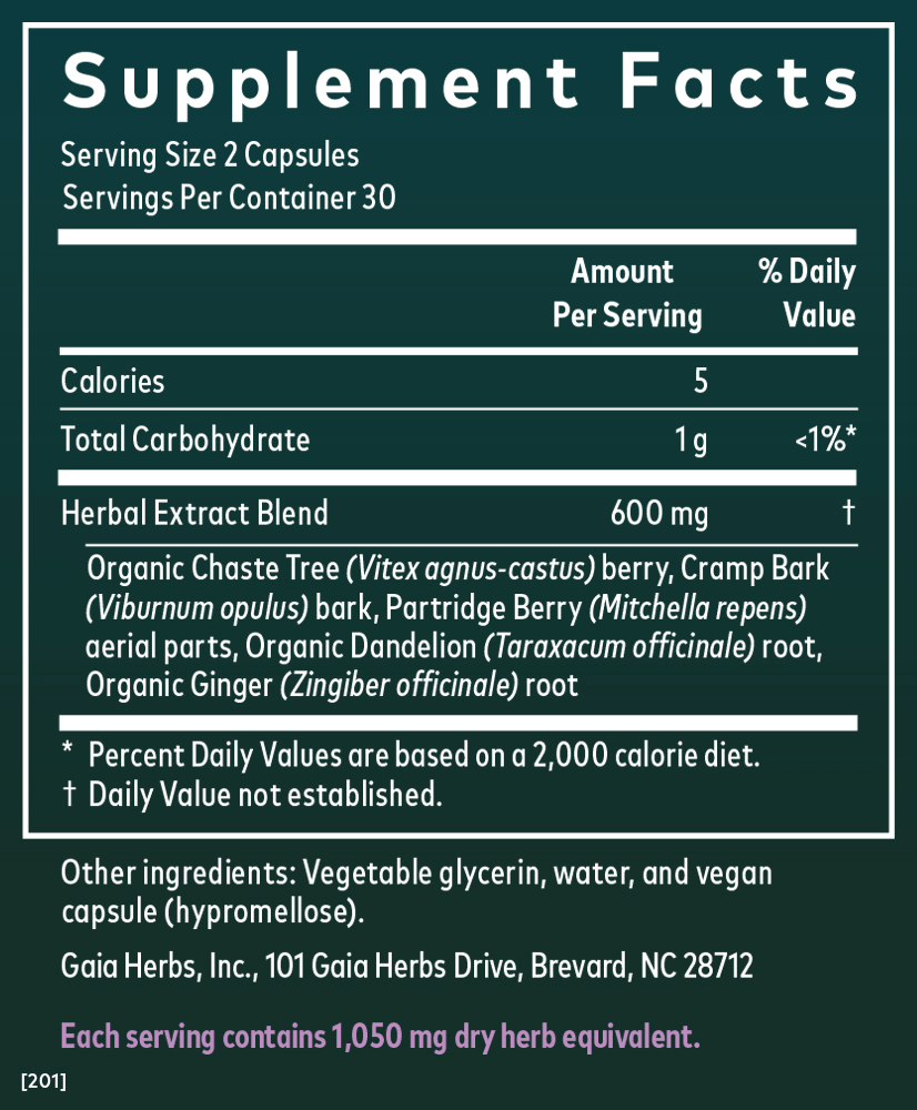 Gaia Herbs Fertility Support for Women || 60 ct Supplement Facts Panel