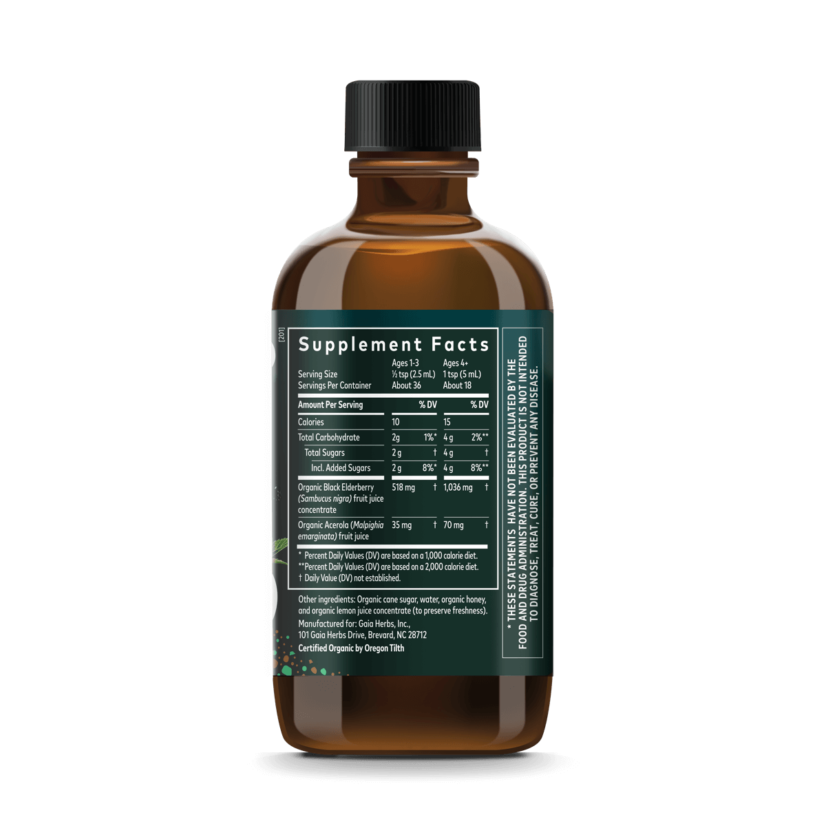 Gaia Herbs GaiaKids Black Elderberry Syrup Supplement Facts