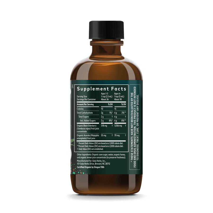 Gaia Herbs GaiaKids Black Elderberry Syrup Supplement Facts