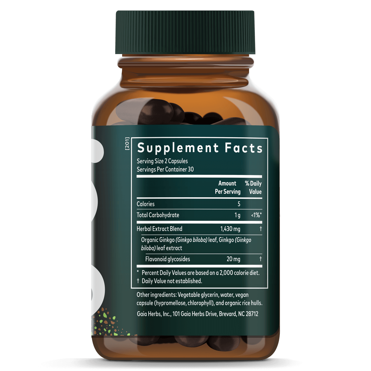 Gaia Herbs Ginkgo Pills for Brain & Cognitive Support || 60 ct Supplement Facts