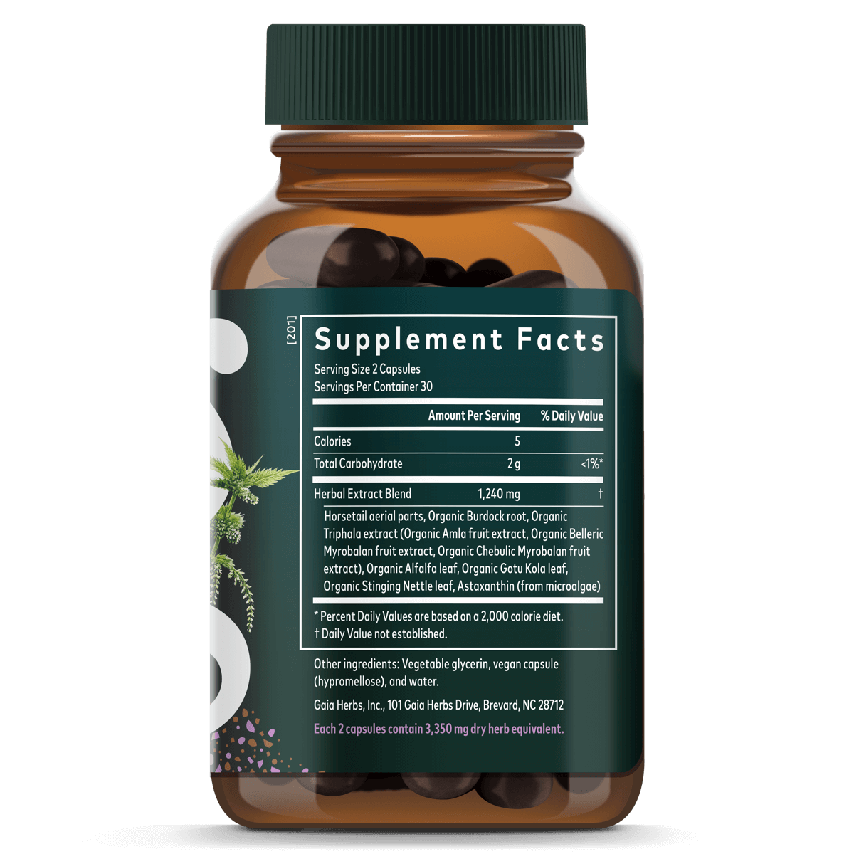 Gaia Herbs Hair, Skin & Nail Support 60ct Supplement Facts Bottle Panel