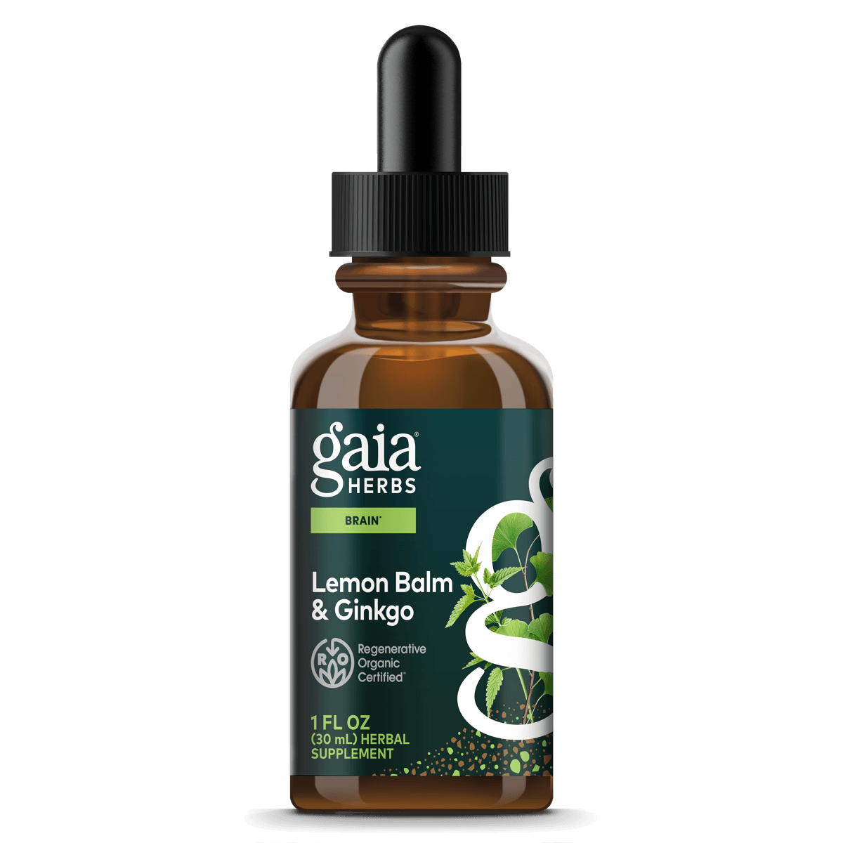 Gaia Herbs Lemon Balm & Ginkgo Extract, Certified Organic for Brain Health || 1 oz 