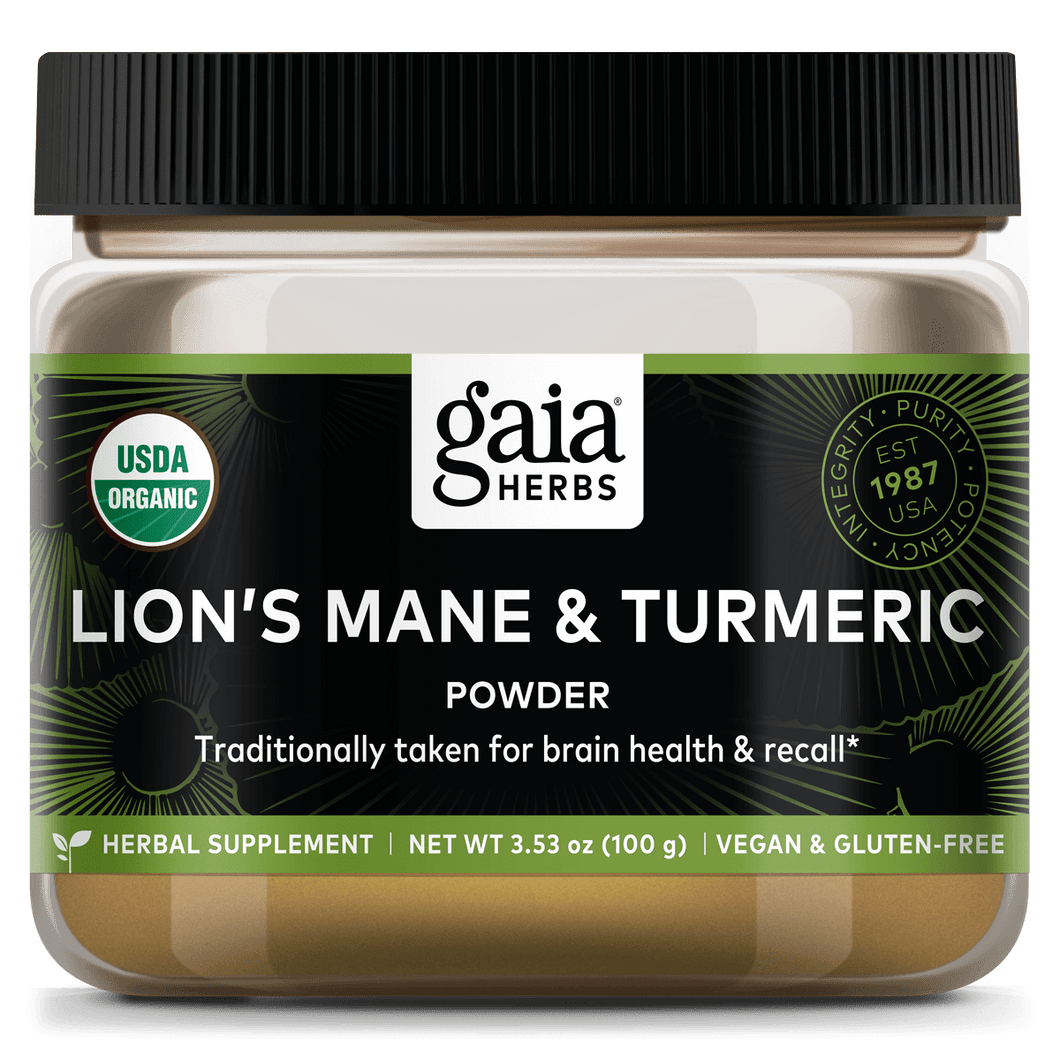Gaia Herbs Lion's Mane & Turmeric for Brain & Cognitive Support 3.5 ounce bottle