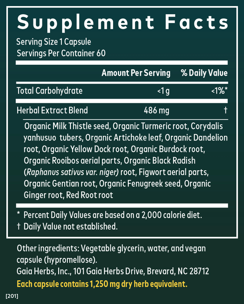 Gaia Herbs Liver Cleanse for Liver Support || 60ct Supplement Facts Panel