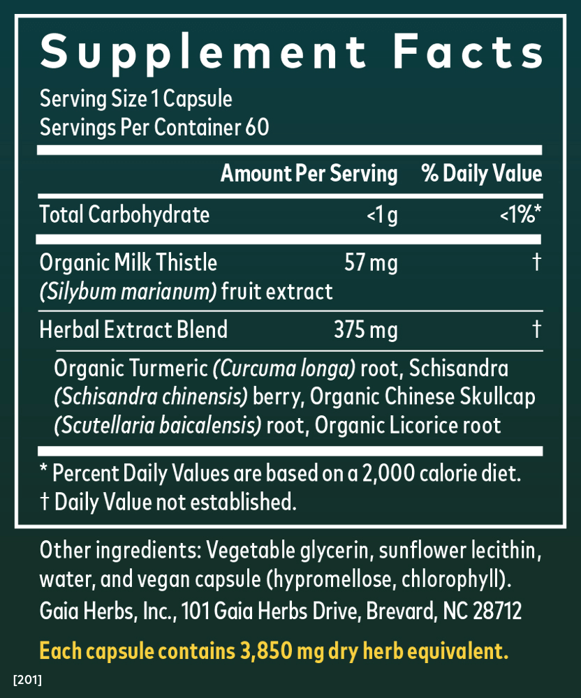 Gaia Herbs Liver Health 60 count Supplement Facts