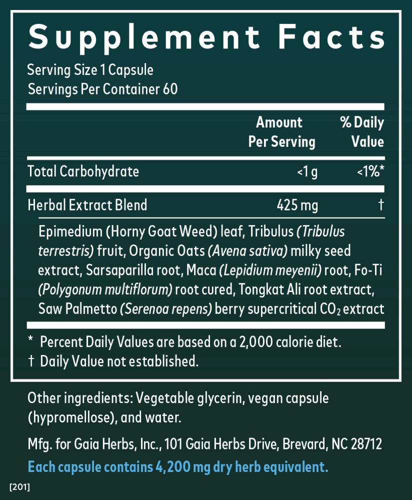 Gaia Herbs Male Libido 60 count Supplement Facts