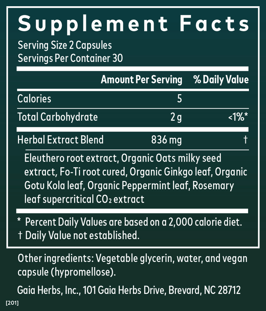 Gaia Herbs Mental Alertness Supplement Facts