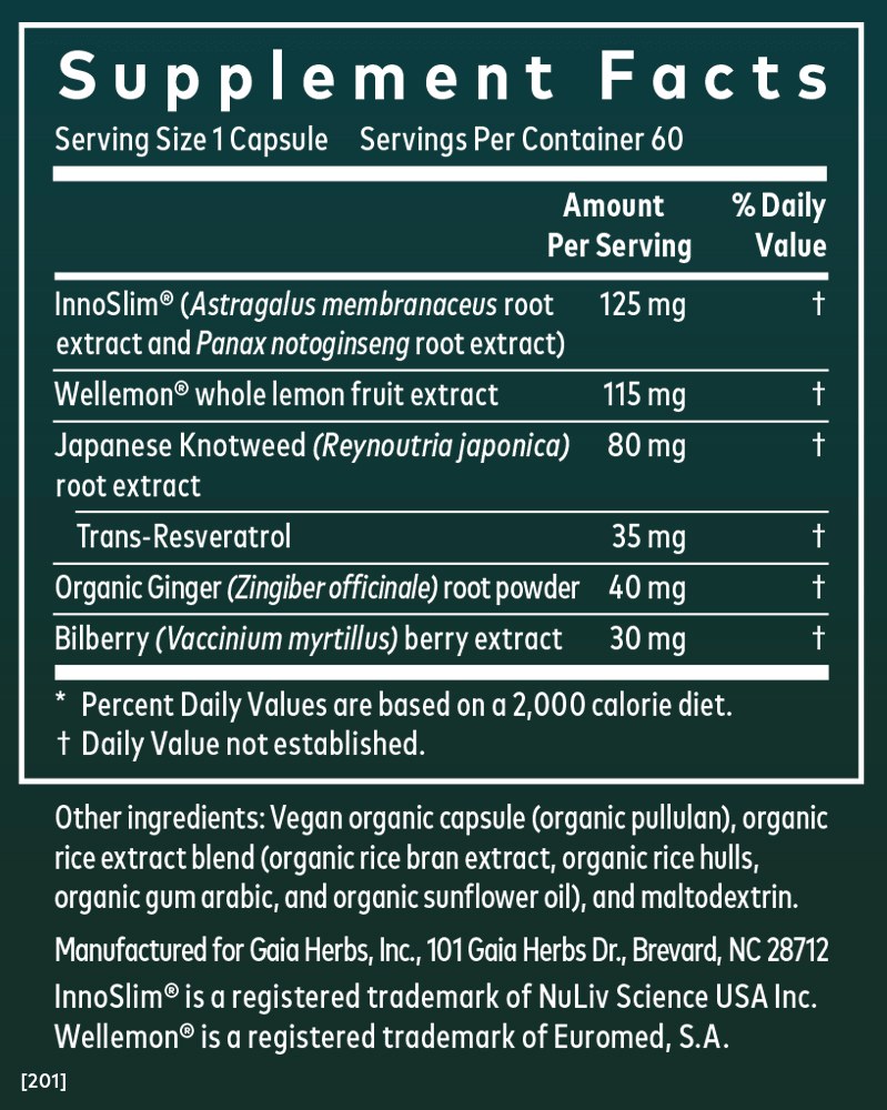 Gaia Herbs Metabolic Activator || 60 ct Supplement Facts Panel