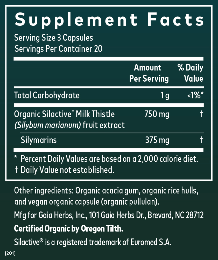 Gaia Herbs Milk Thistle 60 count Supplement Facts