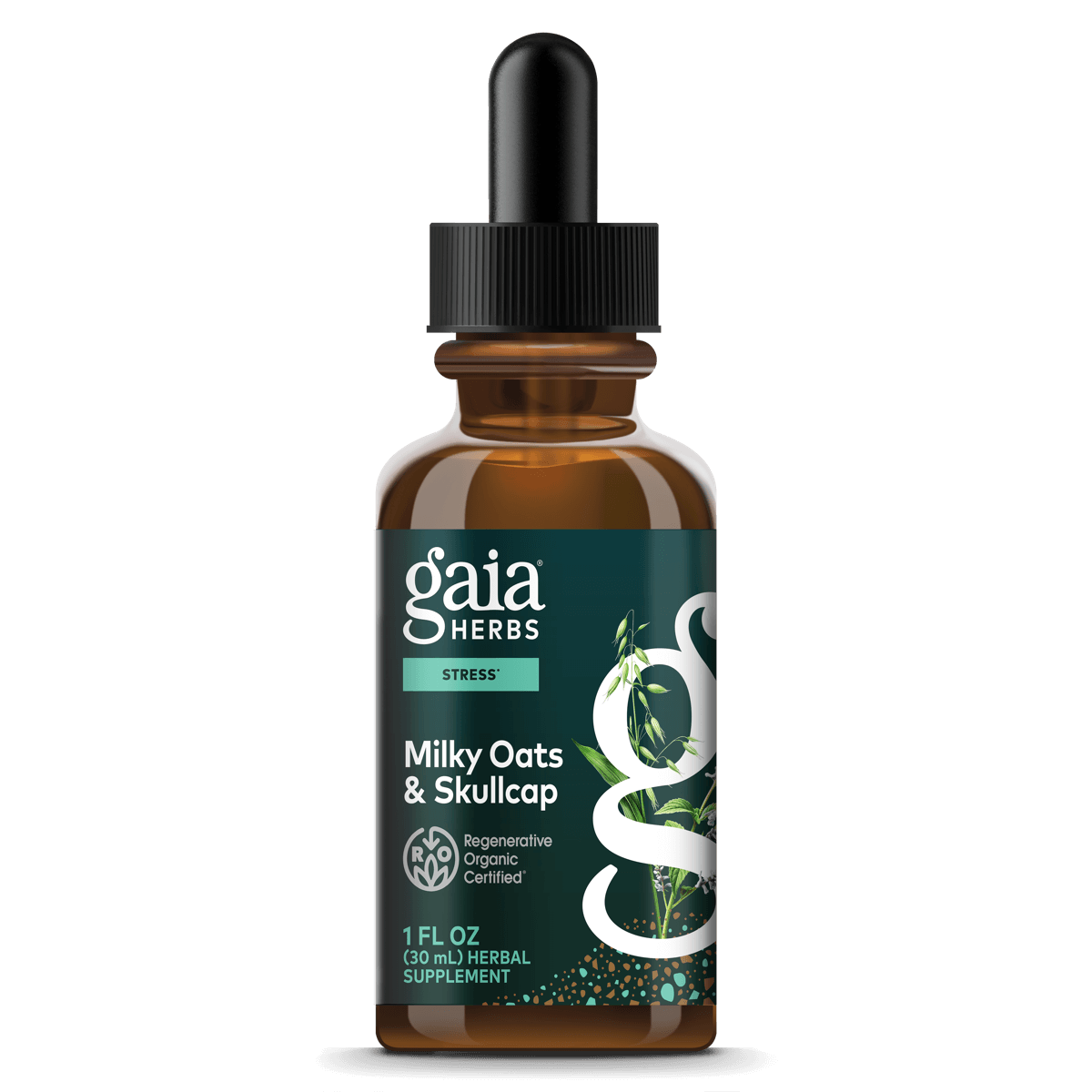 Gaia Herbs Milky Oats & Skullcap Extract, Certified Organic for Stress Support || 1 oz 