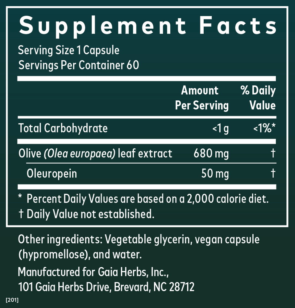 Gaia Herbs Olive Leaf 60 Count Supplement Facts