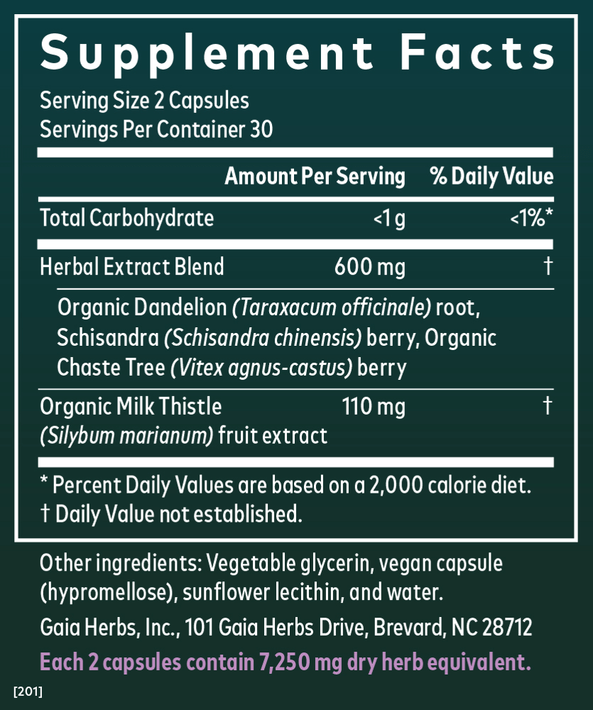 Gaia Herbs Cycle Support for Women || 60 ct Supplement Facts Panel