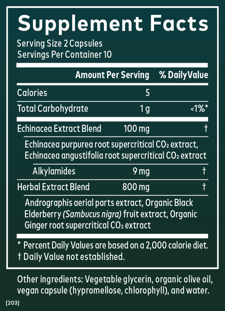 Gaia Herbs Quick Defense for Immune Support || 20 ct Supplement Facts Panel