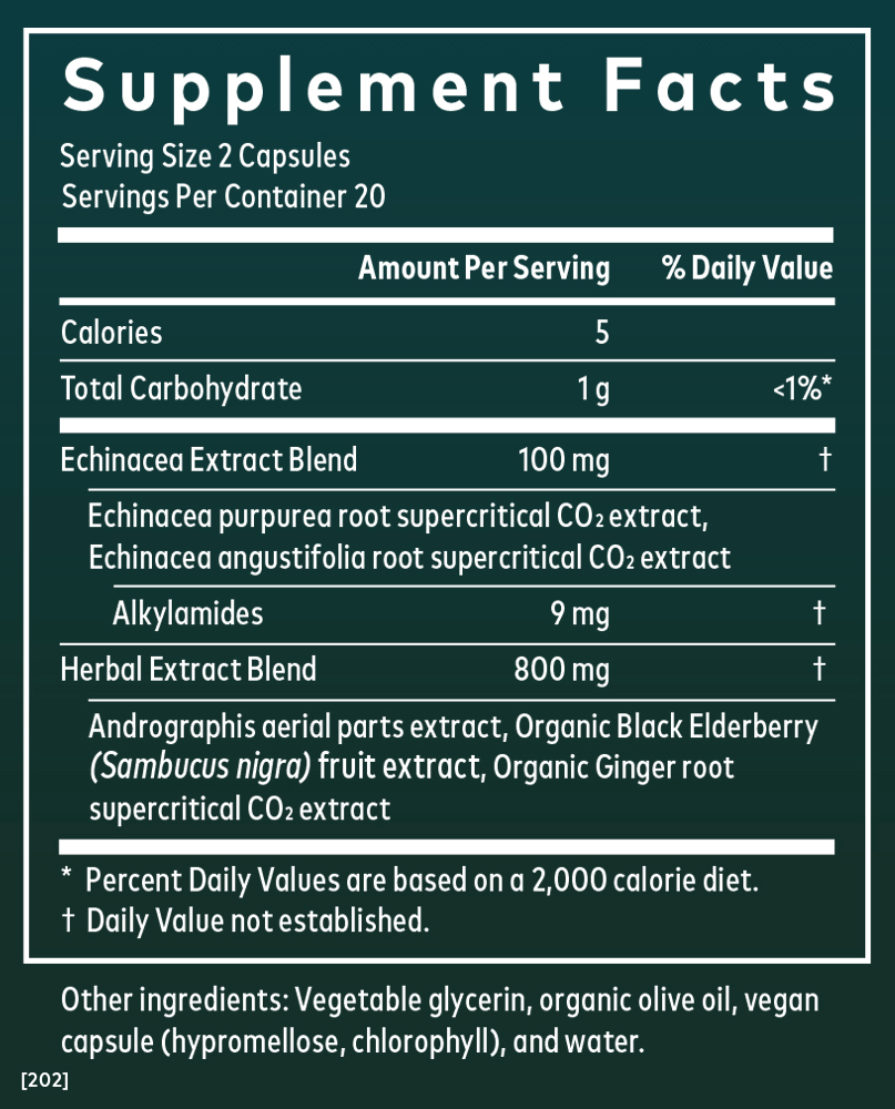 Gaia Herbs Quick Defense for Immune Support || 40 ct Supplement Facts Panel