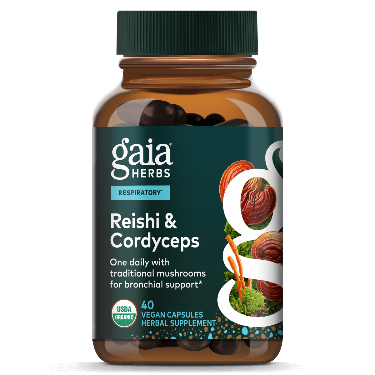 Gaia Herbs Reishi & Cordyceps formerly Respiratory Mushroom Blend || 40 ct