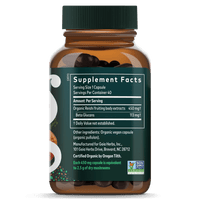Gaia Herbs Reishi Mushroom Extract || 40 ct Supplement Facts Bottle Panel