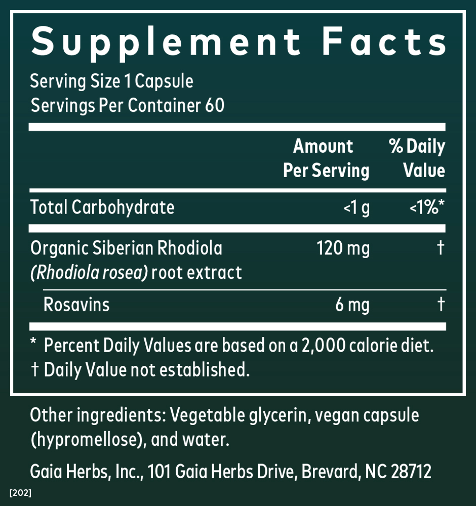 Rhodiola Rosea Supplement Facts 60 count