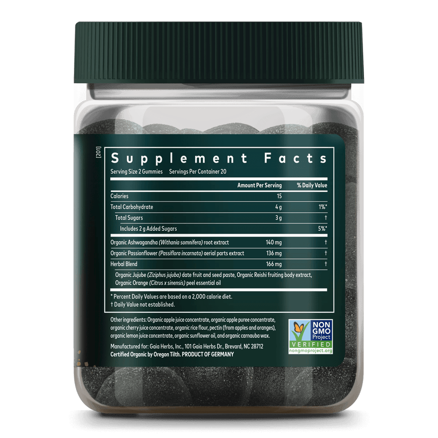 Gaia Herbs Sleep Gummies || 40 ct Supplement Facts Bottle Panel