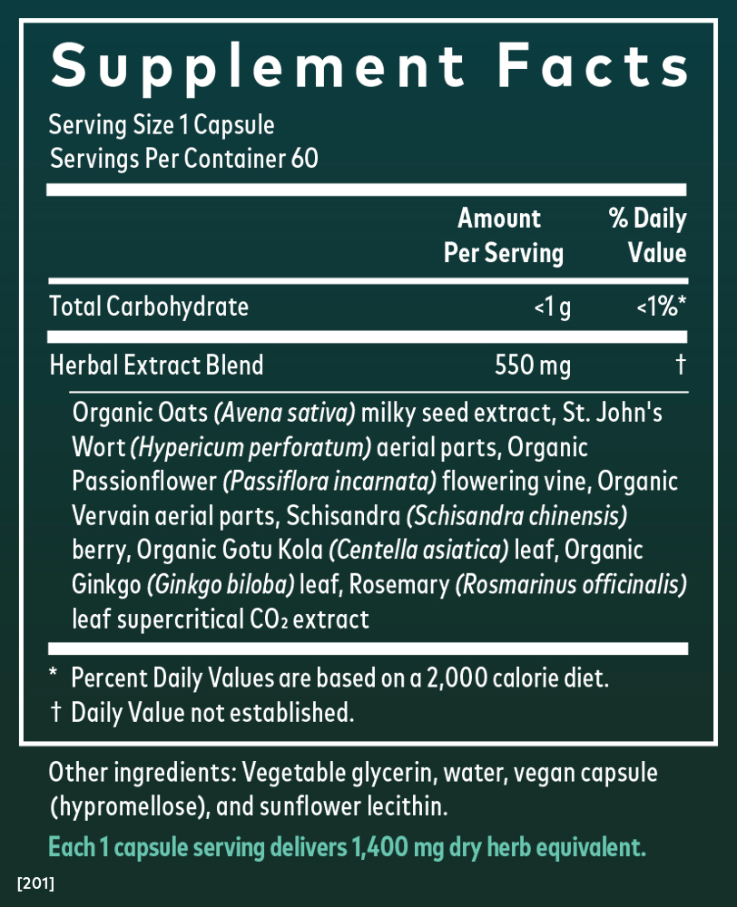 Gaia Herbs Steady Mind (Formerly Emotional Balance) for Stress Support || 60 ct Supplement Facts Panel