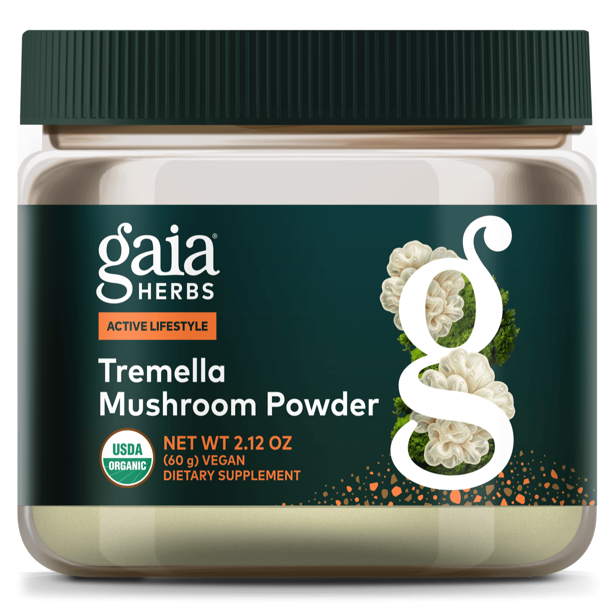 Gaia Herbs Tremella Mushroom Powder 2.12 Oz || Front of Bottle