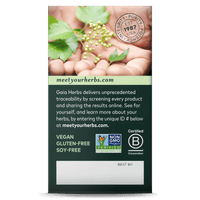 Gaia Herbs Triphala Fruit carton side: meetyourherbs.com || 60 ct