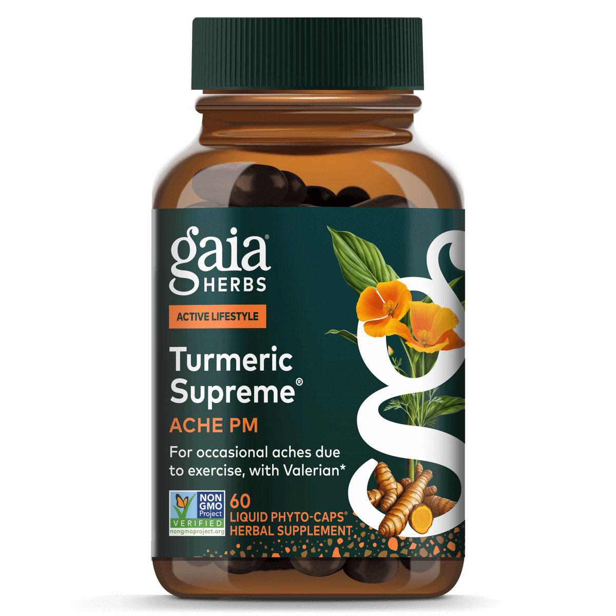 Gaia Herbs Turmeric Supreme Ache PM (formerly Pain P.M.) for Foundational Support || 60 ct