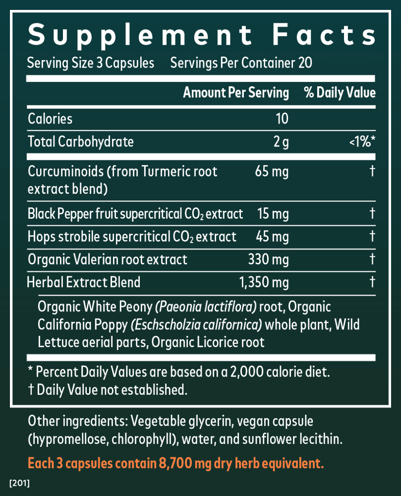 Gaia Herbs Turmeric Supreme Ache PM (formerly Pain P.M.) for Foundational Support || 60 ct Supplement Facts Panel