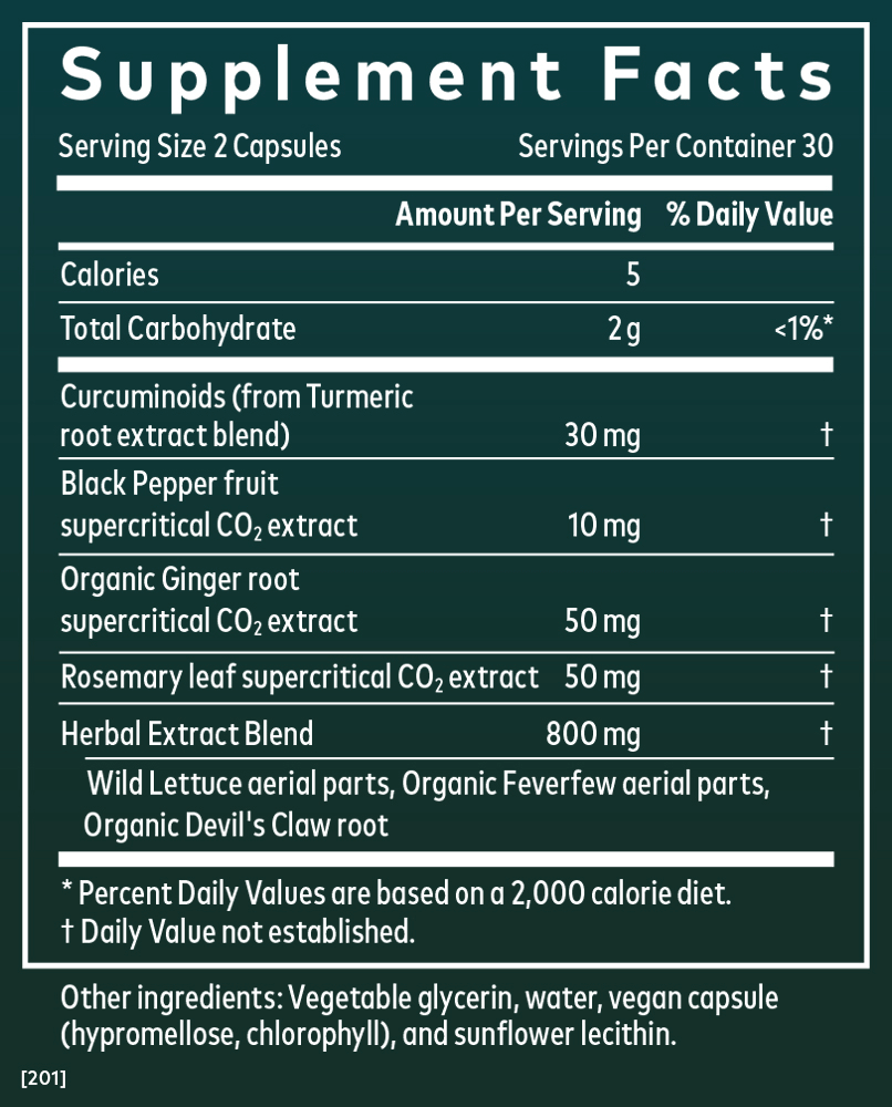 Gaia Herbs Turmeric Supreme Ache for Foundational Support || 60 ct (formerly Turmeric Supreme Pain Support) Supplement Facts Panel