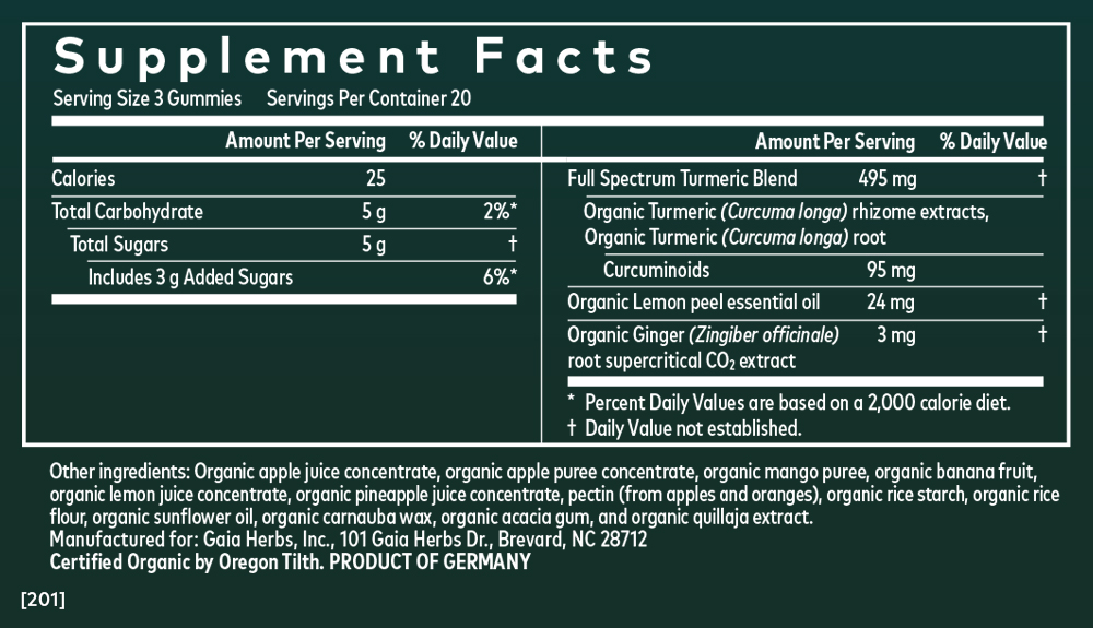 Turmeric Supreme Extra Strength Gummies 60 Count Supplement Facts Panel